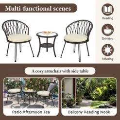 3-PCS Patio Conversation Set Outdoor Leisure Set Furniture Set With 2 Rattan Chairs & Glass Round Table For Patios, Balconies, Courtyard -ModernLuxe -Luxe Furniture Sale GUEST 11bab836 e93e 4331 b295 9155402288fe