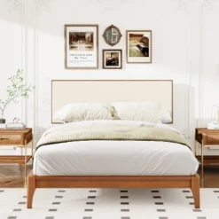 ModernLuxe Solid Bamboo Wood Platform Bed with Adjustable Headboard