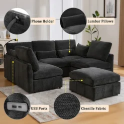 ModernLuxe 85.4" Modular Sectional Sofa Couch, Convertible Sofa Bed With Movable Ottoman, 2 USB Ports & Phone Holder 18 ModernLuxe 85.4" Modular Sectional Sofa Couch, Convertible Sofa Bed With Movable Ottoman, 2 USB Ports & Phone Holder -Luxe Furniture Sale GUEST 12d4d08d dd1d 474e b0d8 38416c96862b
