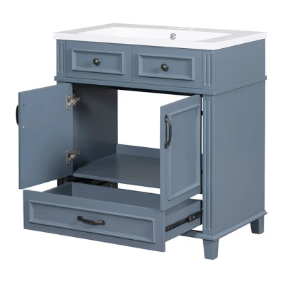 30''W Bathroom Vanity With Resin Sink, Retro Style Solid Wood Frame Bathroom Storage Cabinet With Soft Closing Doors And 1 Drawer - ModernLuxe 11 30''W Bathroom Vanity With Resin Sink, Retro Style Solid Wood Frame Bathroom Storage Cabinet With Soft Closing Doors And 1 Drawer - ModernLuxe - Image 9