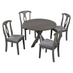 5-Piece Rustic Wooden Round Dining Table Set With Drop Leaf And 4 Upholstered Dining Chairs, Gray - ModernLuxe 17 5-Piece Rustic Wooden Round Dining Table Set With Drop Leaf And 4 Upholstered Dining Chairs, Gray - ModernLuxe -Luxe Furniture Sale GUEST 1414dd9e 671a 4666 a973 09846aa56f31