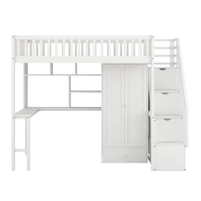 ModernLuxe Twin Size Loft Bed with Built-in Desk, Wardrobe, and Storage Drawers 6 ModernLuxe Twin Size Loft Bed with Built-in Desk, Wardrobe, and Storage Drawers - Image 4