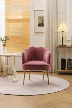 Modern Shell Shape Armchair Accent Chair With Gold Legs-ModernLuxe