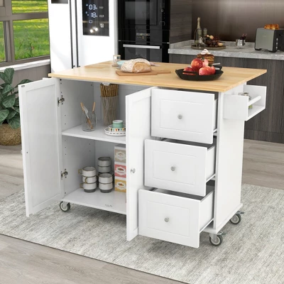 52.7 In. W Mobile Kitchen Island With Drop Leaf Wood Top, Spice Rack And Locking Wheels-ModernLuxe 3 52.7 In. W Mobile Kitchen Island With Drop Leaf Wood Top, Spice Rack And Locking Wheels-ModernLuxe