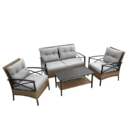 ModernLuxe 4-Piece Outdoor Rattan Seating Group with Removable Cushions