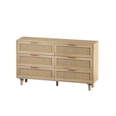 6-Drawer Rattan Dresser For Living Room And Bedroom, Natural - ModernLuxe 6 6-Drawer Rattan Dresser For Living Room And Bedroom, Natural - ModernLuxe - Image 4