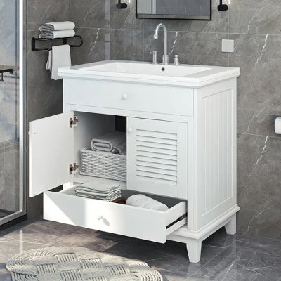 30" Bathroom Vanity With Sink And Drawers, White - ModernLuxe 3 30" Bathroom Vanity With Sink And Drawers, White - ModernLuxe