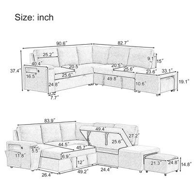 90.6" L-Shaped Padded Modular Sofa With Storage Space, Reversible Sectional Couch With USB Ports, And Cup Holders On The Armrests 4W-ModernLuxe 4 90.6" L-Shaped Padded Modular Sofa With Storage Space, Reversible Sectional Couch With USB Ports, And Cup Holders On The Armrests 4W-ModernLuxe - Image 2
