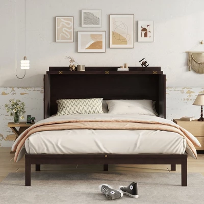 ModernLuxe Queen Size Murphy Cabinet Bed with Rattan Panel & Integrated Charging Station 3 ModernLuxe Queen Size Murphy Cabinet Bed with Rattan Panel & Integrated Charging Station