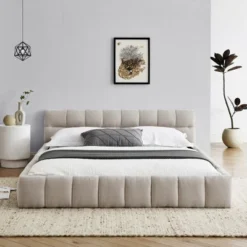 ModernLuxe Queen Size Upholstered Platform Bed Frame with Chenille Fabric