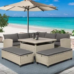 ModernLuxe 6-Piece Outdoor Patio Wicker Rattan Sectional Sofa Set with Table