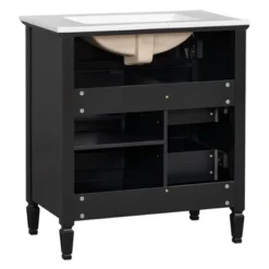 30" Bathroom Vanity With Ceramic Sink, Flip Drawer, 2 Storage Drawers & Adjustable Shelf, Compact Freestanding Vanity Cabinet - 24 30" Bathroom Vanity With Ceramic Sink, Flip Drawer, 2 Storage Drawers & Adjustable Shelf, Compact Freestanding Vanity Cabinet - -Luxe Furniture Sale GUEST 1803b881 f0e6 40f5 9c33 c8257a1542e1