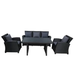 ModernLuxe 4-Piece Outdoor Rattan Conversation Set - Black Patio Furniture Seating Group