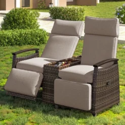 ModernLuxe Patio Recliner Loveseat with Adjustable Backrest & Storage Table