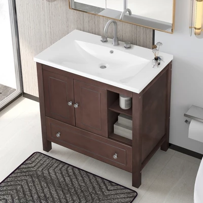 30" Bathroom Vanity With Ceramic Sink, Doors And Drawers - ModernLuxe 3 30" Bathroom Vanity With Ceramic Sink, Doors And Drawers - ModernLuxe