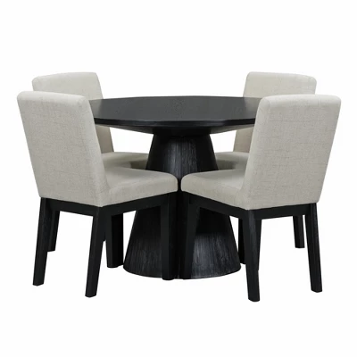 ModernLuxe 5-Piece Retro Round Dining Table Set with 4 Upholstered Chairs 8 ModernLuxe 5-Piece Retro Round Dining Table Set with 4 Upholstered Chairs - Image 6