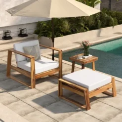 ModernLuxe 3-Piece Outdoor Patio Lounge Set: Acacia Wood Armchair, Ottoman, and Side Table -Luxe Furniture Sale GUEST 1ab7ba63 ebe8 4bb5 bb14 72bb765a7e0d