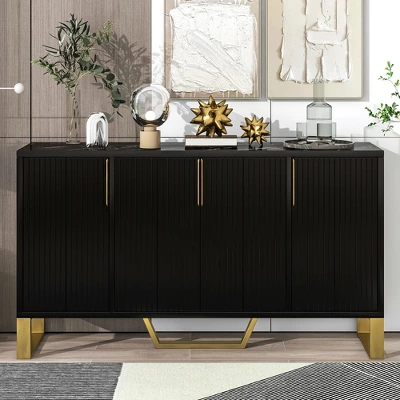 Modern Buffet Sideboard Cabinet With Metal Handles & Legs And Adjustable Shelves-ModernLuxe 3 Modern Buffet Sideboard Cabinet With Metal Handles & Legs And Adjustable Shelves-ModernLuxe