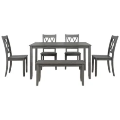 ModernLuxe 6-Piece Farmhouse Rustic Wooden Dining Table Set with 4 Cross Back Chairs and Bench -Luxe Furniture Sale GUEST 1b845443 498a 4b1b a4d3 35b066833268