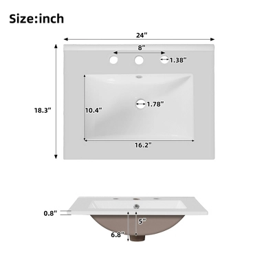 24"/30"W Bathroom Vanity With Ceramic Basin, Bathroom Storage Cabinet With Divided Drawer, Door Shelves & Soft Close Door - ModernLuxe 11 24"/30"W Bathroom Vanity With Ceramic Basin, Bathroom Storage Cabinet With Divided Drawer, Door Shelves & Soft Close Door - ModernLuxe - Image 9