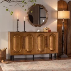 ModernLuxe Sideboard Buffet Cabinet With 4 Doors, Wood Console Table With Adjustable Shelf, Brown - ModernLuxe