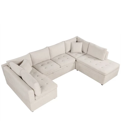 117.3"W Oversized Sectional Sofa U- Shaped Sofa Couch Pull-out Sofa Bed With Two Throw Pillows - ModernLuxe 9 117.3"W Oversized Sectional Sofa U- Shaped Sofa Couch Pull-out Sofa Bed With Two Throw Pillows - ModernLuxe - Image 7