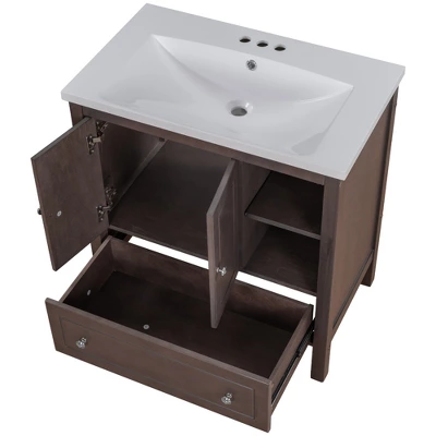 30" Bathroom Vanity With Ceramic Sink, Doors And Drawers - ModernLuxe 9 30" Bathroom Vanity With Ceramic Sink, Doors And Drawers - ModernLuxe - Image 7