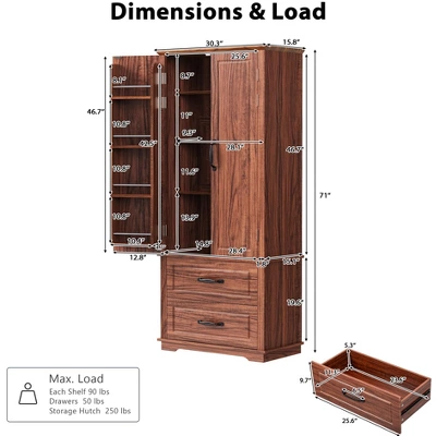 ModernLuxe 71"H Farmhouse Kitchen Pantry Cabinet with 2 Drawers & 8 Door Shelves 5 ModernLuxe 71"H Farmhouse Kitchen Pantry Cabinet with 2 Drawers & 8 Door Shelves - Image 3
