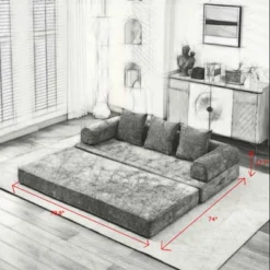 Floor Sofa Bed Chenille Upholstered Sofa Convertible Folding Mattress Couch Sleeper Sofa, Beige/Black/Green/Blue - ModernLuxe -Luxe Furniture Sale GUEST 1fe80e9a c81c 47a4 a060 c7915381def6