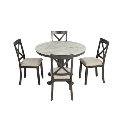 ModernLuxe 5-Piece Round Dining Set with Faux Marble Table and 4 Upholstered Chairs 8 ModernLuxe 5-Piece Round Dining Set with Faux Marble Table and 4 Upholstered Chairs - Image 6