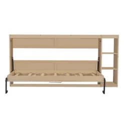 Twin/Full Size Murphy Bed Multifunctional Foldable Platform Bedframe With Bookshelf, Natural/White-ModernLuxe -Luxe Furniture Sale GUEST 205063e7 1d7c 42e0 bd3e a8b0d2f00913