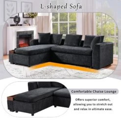ModernLuxe L-Shaped Chenille Sectional Sofa with Wooden Storage