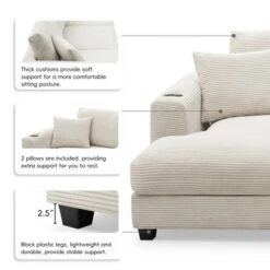 ModernLuxe 134" Oversized Corduroy Sectional Sofa with USB & Cup Holders -Luxe Furniture Sale GUEST 20ca9108 52ae 4145 afca 569874ecbb35