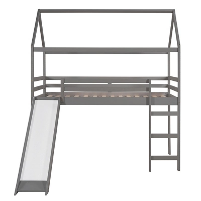 ModernLuxe Twin Size House Shape Loft Bed with Slide in Gray 6 ModernLuxe Twin Size House Shape Loft Bed with Slide in Gray - Image 4