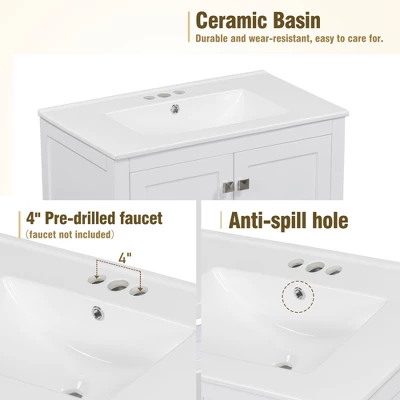 30"W Bathroom Vanity With Single Sink, Bathroom Storage Cabinet With 2 Doors And Drawer 4B - ModernLuxe 8 30"W Bathroom Vanity With Single Sink, Bathroom Storage Cabinet With 2 Doors And Drawer 4B - ModernLuxe - Image 6