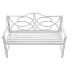 ModernLuxe White Outdoor Garden Bench with Decorative Floral Backrest - 3-Seat Metal Patio Seat -Luxe Furniture Sale GUEST 21eb76ec 7196 47f1 b9d1 1718c3484dea