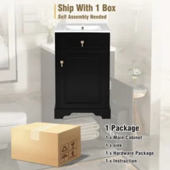 20" Bathroom Vanity With Ceramic Sink, Bathroom Cabinet With Door-Mounted Storage Rack, Adjustable Shelf And Soft Closing Door, White/Black-ModernLuxe 21 20" Bathroom Vanity With Ceramic Sink, Bathroom Cabinet With Door-Mounted Storage Rack, Adjustable Shelf And Soft Closing Door, White/Black-ModernLuxe -Luxe Furniture Sale GUEST 229284b3 3b47 4945 a2c8 f928ead7057f