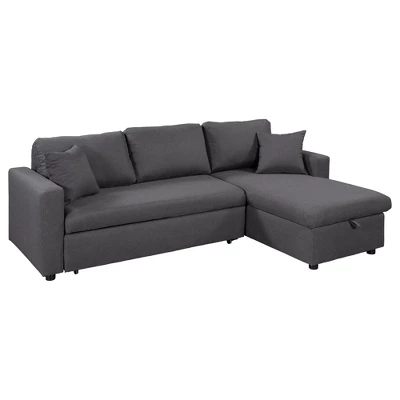87.4"W Modern L-Shaped Sectional Sofa, Elegant Upholstered Sleeper Sofa Bed With Storage Chaise & 2 Throw Pillows, Gray - ModernLuxe 8 87.4"W Modern L-Shaped Sectional Sofa, Elegant Upholstered Sleeper Sofa Bed With Storage Chaise & 2 Throw Pillows, Gray - ModernLuxe - Image 6
