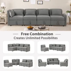 122.8" Minimalist Convertible Modular Sofa, Upholstered Sectional Sofa Couch With 5 Pillows-ModernLuxe 17 122.8" Minimalist Convertible Modular Sofa, Upholstered Sectional Sofa Couch With 5 Pillows-ModernLuxe -Luxe Furniture Sale GUEST 237762c0 3f79 4047 ab5a 727a719c3b7a