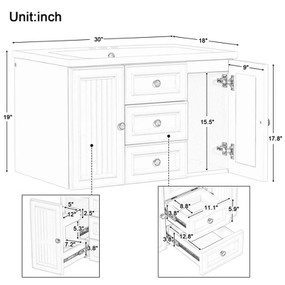 ModernLuxe 30" Mint Green Wall-Mounted Bathroom Vanity with Ceramic Sink 4 ModernLuxe 30" Mint Green Wall-Mounted Bathroom Vanity with Ceramic Sink - Image 2
