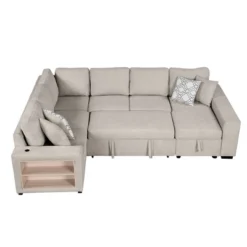 109"W U-Shaped Sectional Sofa, Pull-Out Sofa Bed With 2 USB Ports, A Storage Chaise Lounge And 4 Back Pillows 4B - ModernLuxe -Luxe Furniture Sale GUEST 24bd4aaf 1ac7 4024 891c 424c62541521