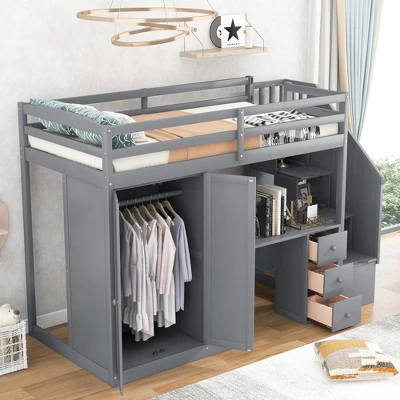 ModernLuxe Twin Loft Bed: All-in-One Desk, Wardrobe & Storage Solution 3 ModernLuxe Twin Loft Bed: All-in-One Desk, Wardrobe & Storage Solution