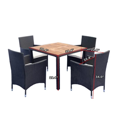 ModernLuxe 5-Piece Outdoor Patio Wicker Dining Set with Acacia Wood Table 4 ModernLuxe 5-Piece Outdoor Patio Wicker Dining Set with Acacia Wood Table - Image 2