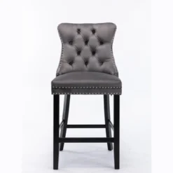 Set Of 2 Velvet Upholstered Barstools With Button Tufted Decoration, Chrome Nailhead Trim And Wooden Legs-ModernLuxe -Luxe Furniture Sale GUEST 269c7f87 bf6c 4140 9261 6591021ddd89