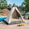 ModernLuxe 90.5" Outdoor Sunbed with Pyramid Tent Canopy and Privacy Curtains
