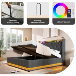 King/Queen/Full/Twin Size Platform Bed, Upholstered Storage Bed Frame With LED Light, USB Ports -ModernLuxe -Luxe Furniture Sale GUEST 274cdf90 3ecd 4821 b741 807d45838a33