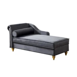 60.6" Velvet Chaise Lounge With Gold Metal Legs And 1 Pillow - ModernLuxe -Luxe Furniture Sale GUEST 27569bd2 10f5 4653 a2c0 55ef0b8f8f28