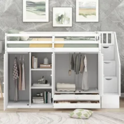 ModernLuxe Functional Twin Loft Bed with Dual Wardrobes & Storage Ladder