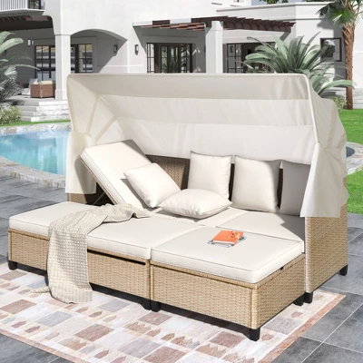 ModernLuxe 4-Piece Outdoor Wicker Sofa Set with Retractable Canopy & Lifting Table 16 ModernLuxe 4-Piece Outdoor Wicker Sofa Set with Retractable Canopy & Lifting Table - Image 14