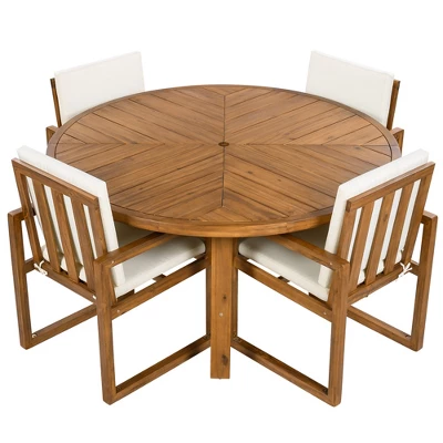 ModernLuxe 5-Piece Acacia Wood Outdoor Dining Set with 4 Armchairs & Round Table 9 ModernLuxe 5-Piece Acacia Wood Outdoor Dining Set with 4 Armchairs & Round Table - Image 8